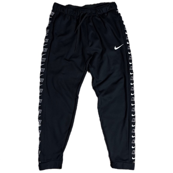 Nike Men Activewear Pants Large Black Joggers Logo Drawstring - Picture 1 of 6